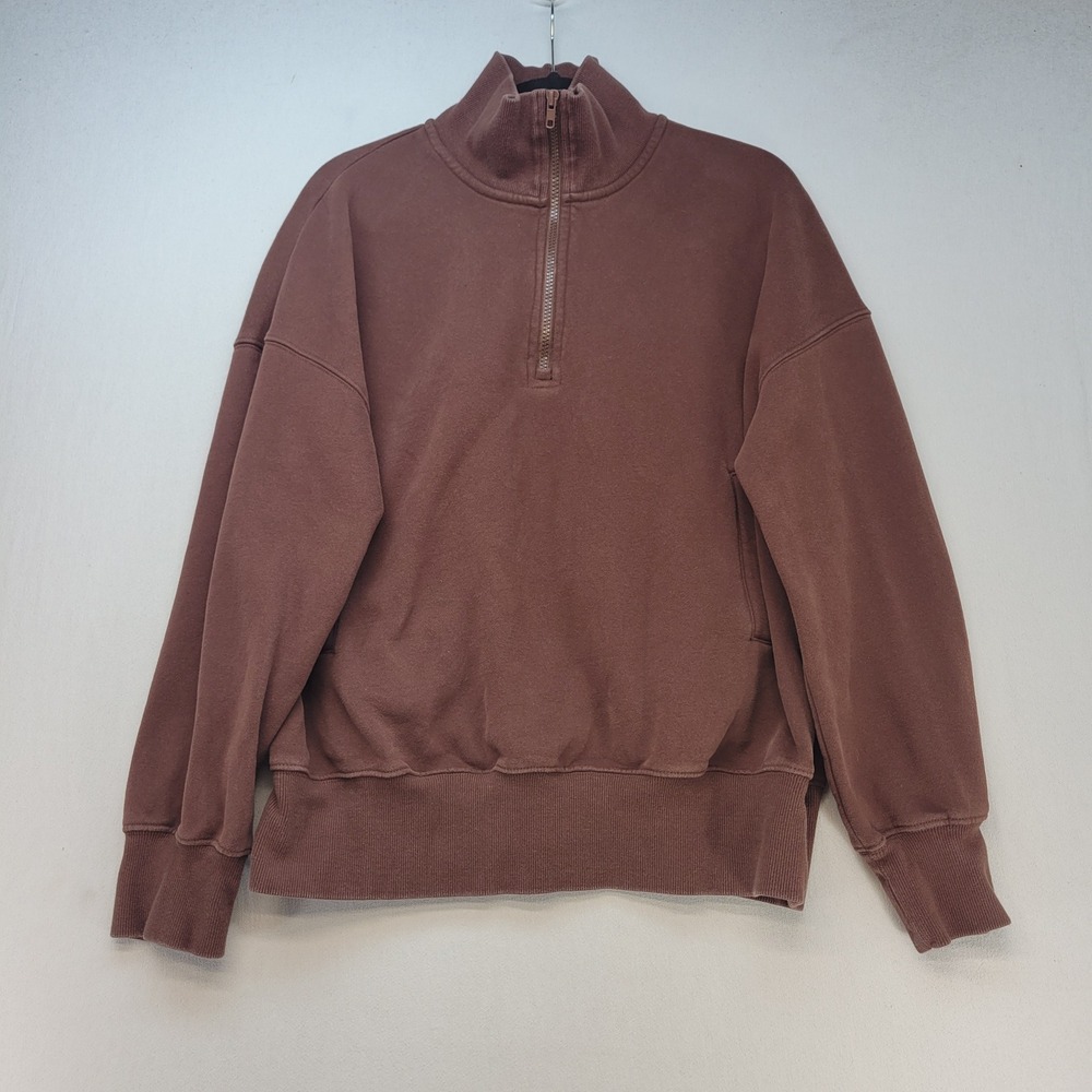 PrettyGarden Quarter Zip Sweatshirt Womens Large Brown Fleece Pullover